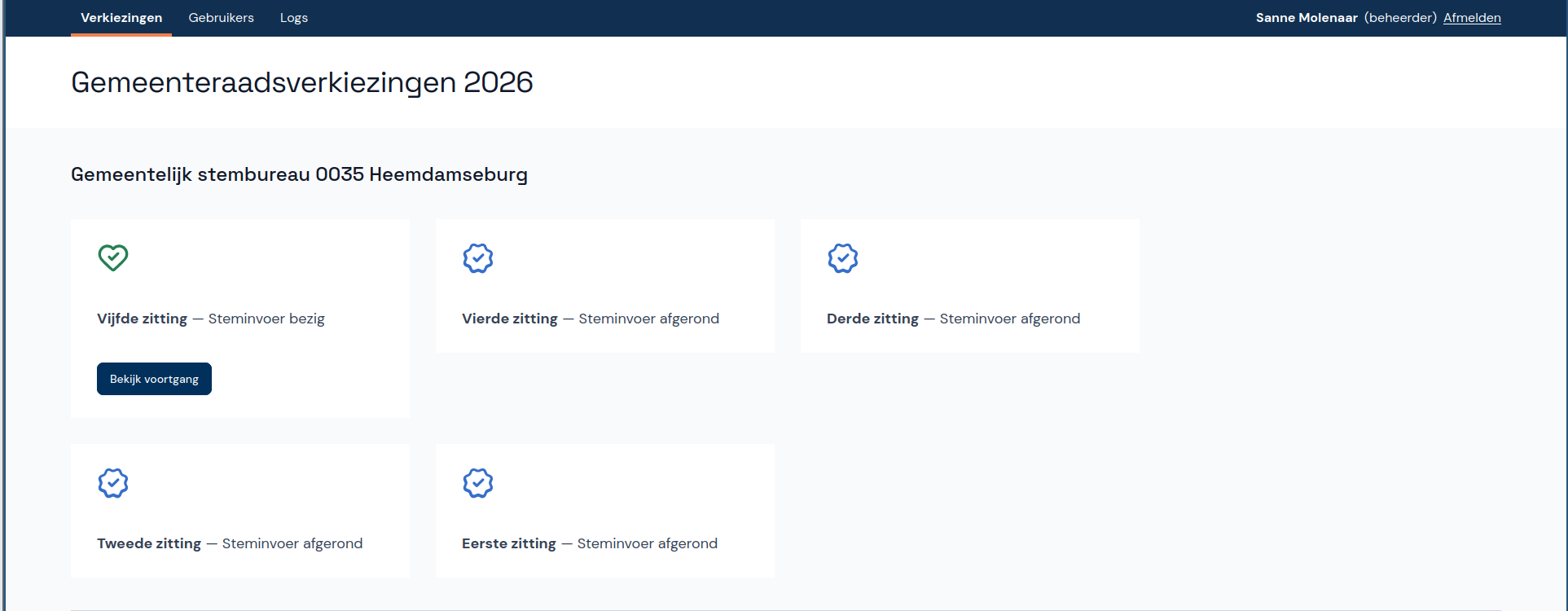 screenshot showing five committee session cards, three on the first row, two on the second row